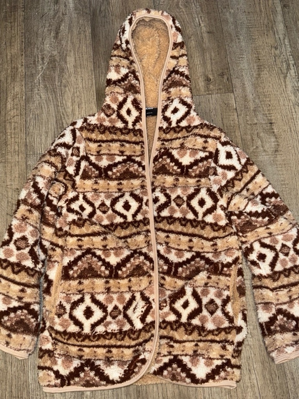 Women's Sherpa Hooded Jacket in Brown Pattern